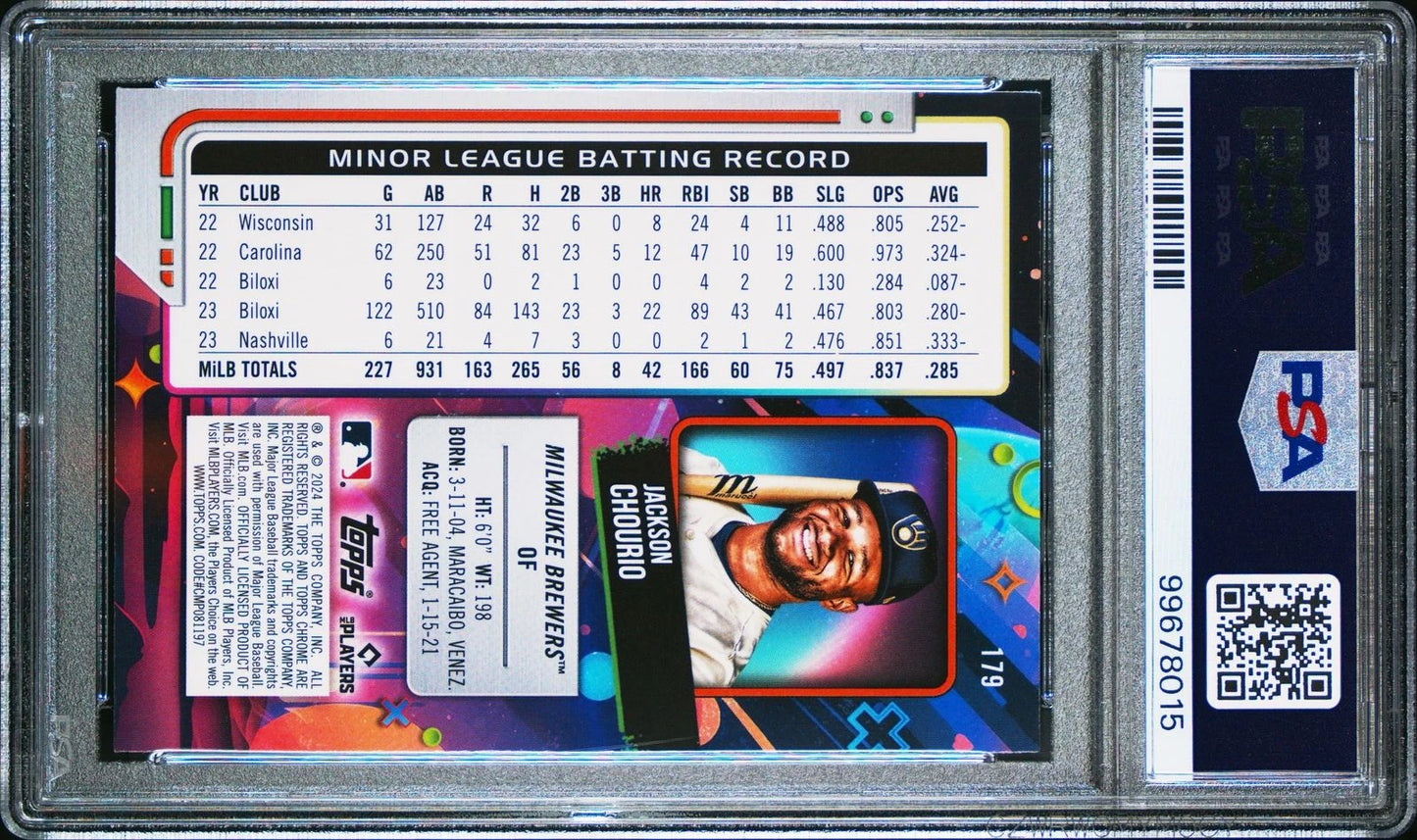 PSA 10 JACKSON CHOURIO 2024 Topps Cosmic Chrome BREWERS Rookie Card RC GEM MINT - BigGreenBear.com Baseball cards 249.99 USD Big Green Bear