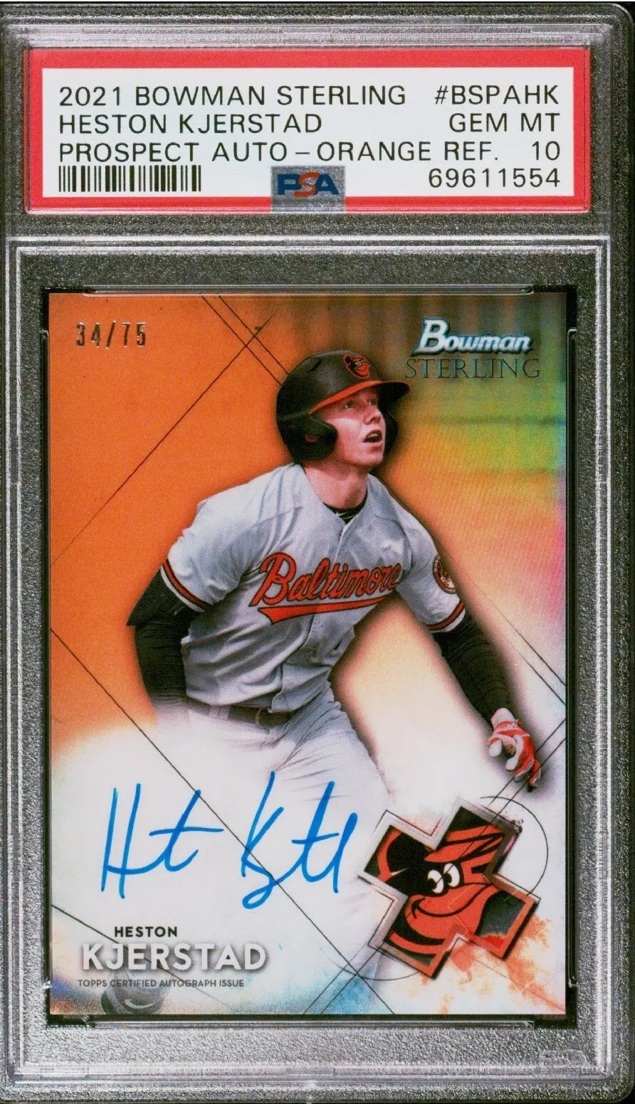 2021 Bowman Sterling Heston Kjerstad #/75 Orange Refractor Auto Autograph PSA 10 -  BigGreenBear.com Baseball cards 499.99
