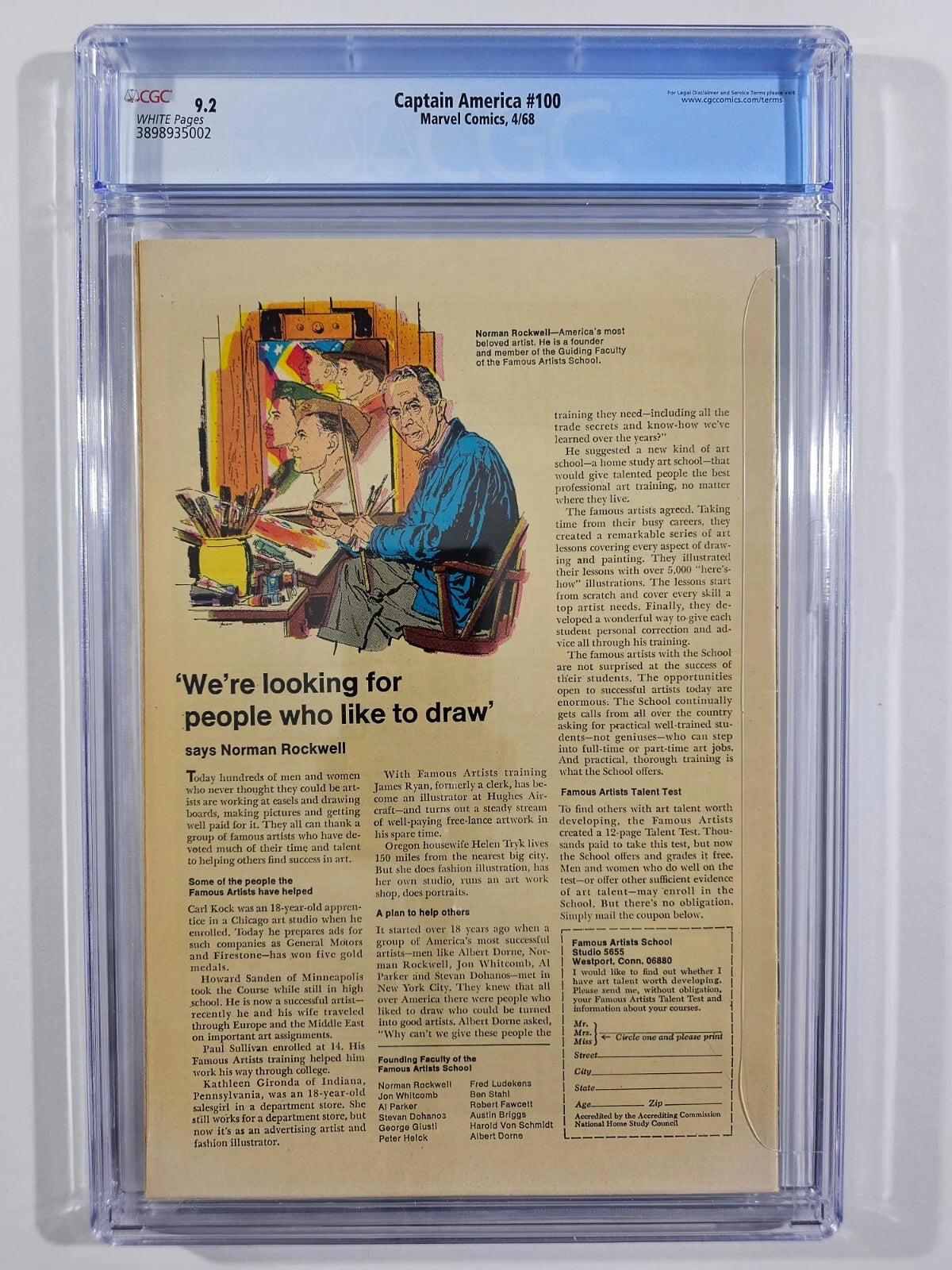 Captain America #100 Marvel Comics 1968 1st Issue CGC 9.2 - BigGreenBear.com Comic 2479.00