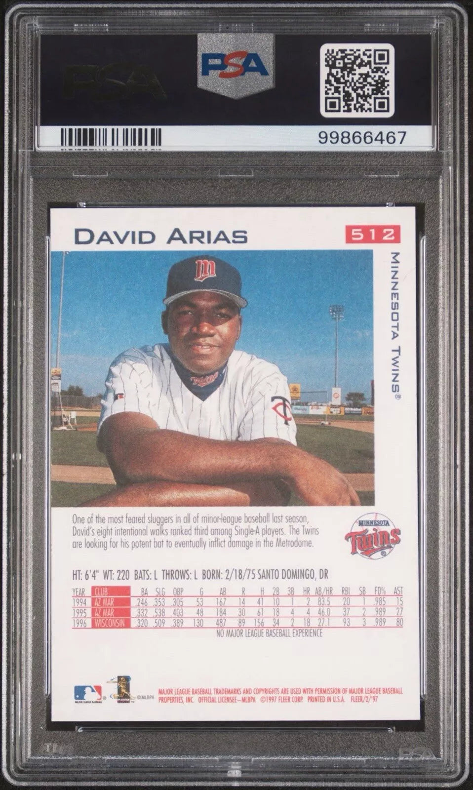 1997 Fleer David Ortiz #512 PSA 10 Rookie