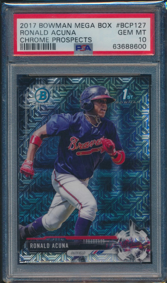 PSA 10 RONALD ACUNA JR. 2017 Bowman Chrome Mega Box Refractor Rookie RC GEM MINT -  BigGreenBear.com Baseball cards 329.00 USD Big Green Bear