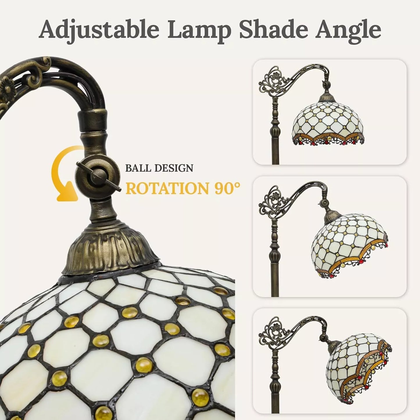 Vintage Style Tiffany Floor Lamp with Adjustable Gooseneck and Stained Glass Shade