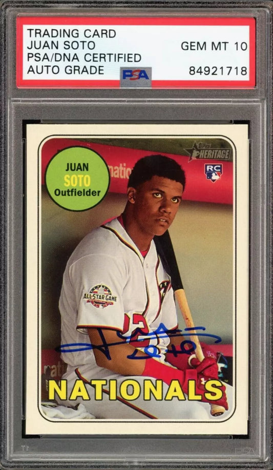 2018 Topps Heritage #502 Juan Soto RC Rookie PSA/DNA Auto GEM MINT 10 -  BigGreenBear.com Baseball cards 639.99
