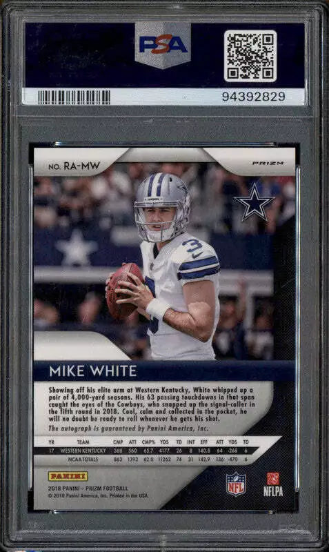 2018 Panini Prizm Rookie Autograph Lazer Mike White RC Auto PSA 10