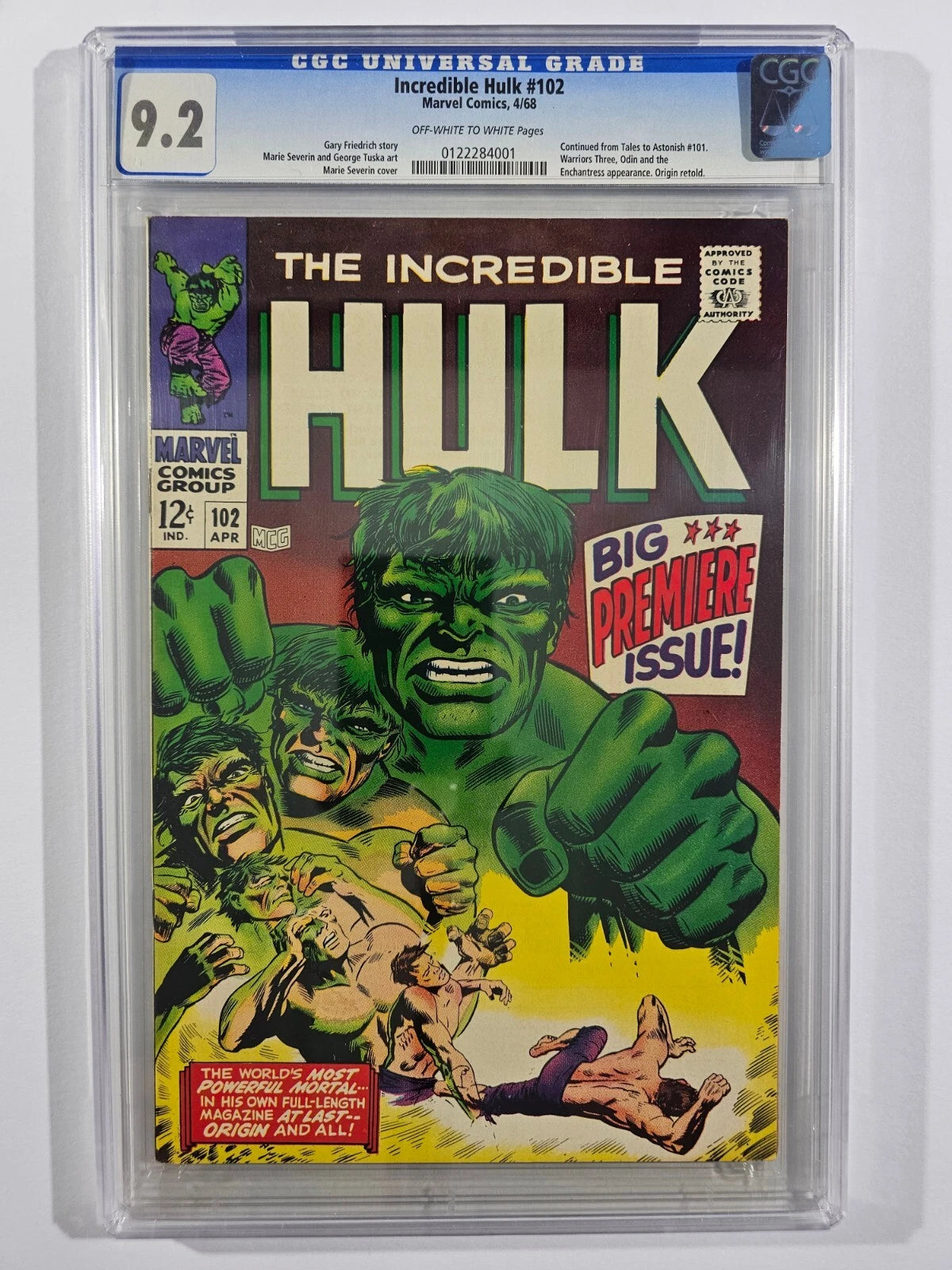 Incredible Hulk #102 Marvel Comics 1968 Origin Retold Premiere Issue CGC 9.2 - BigGreenBear.com Comic 1040.00
