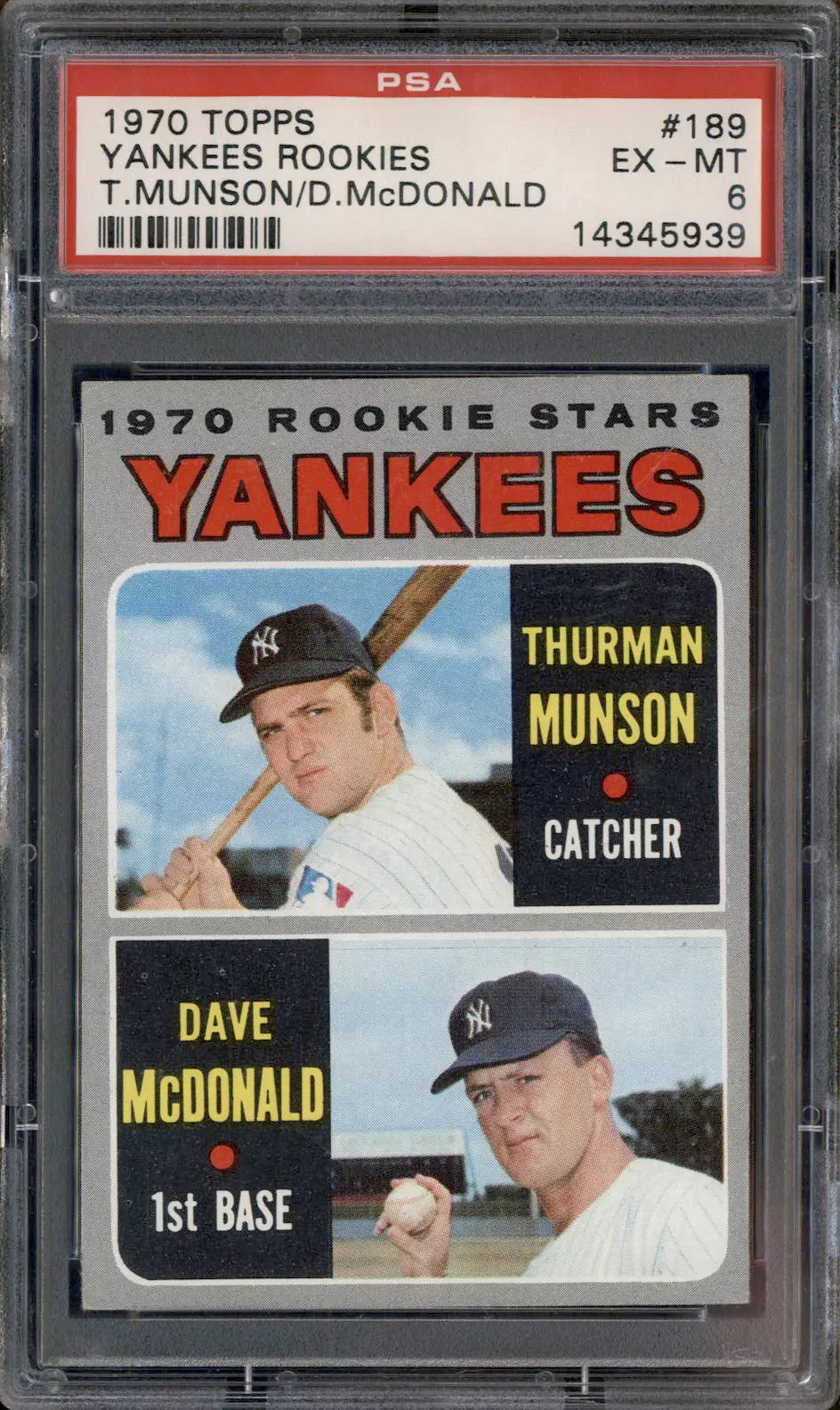 1970 Topps #189 Yankees Rookies Thurman Munson Dave McDonald PSA 6 - BigGreenBear.com Baseball cards 145.00 USD Big Green Bear