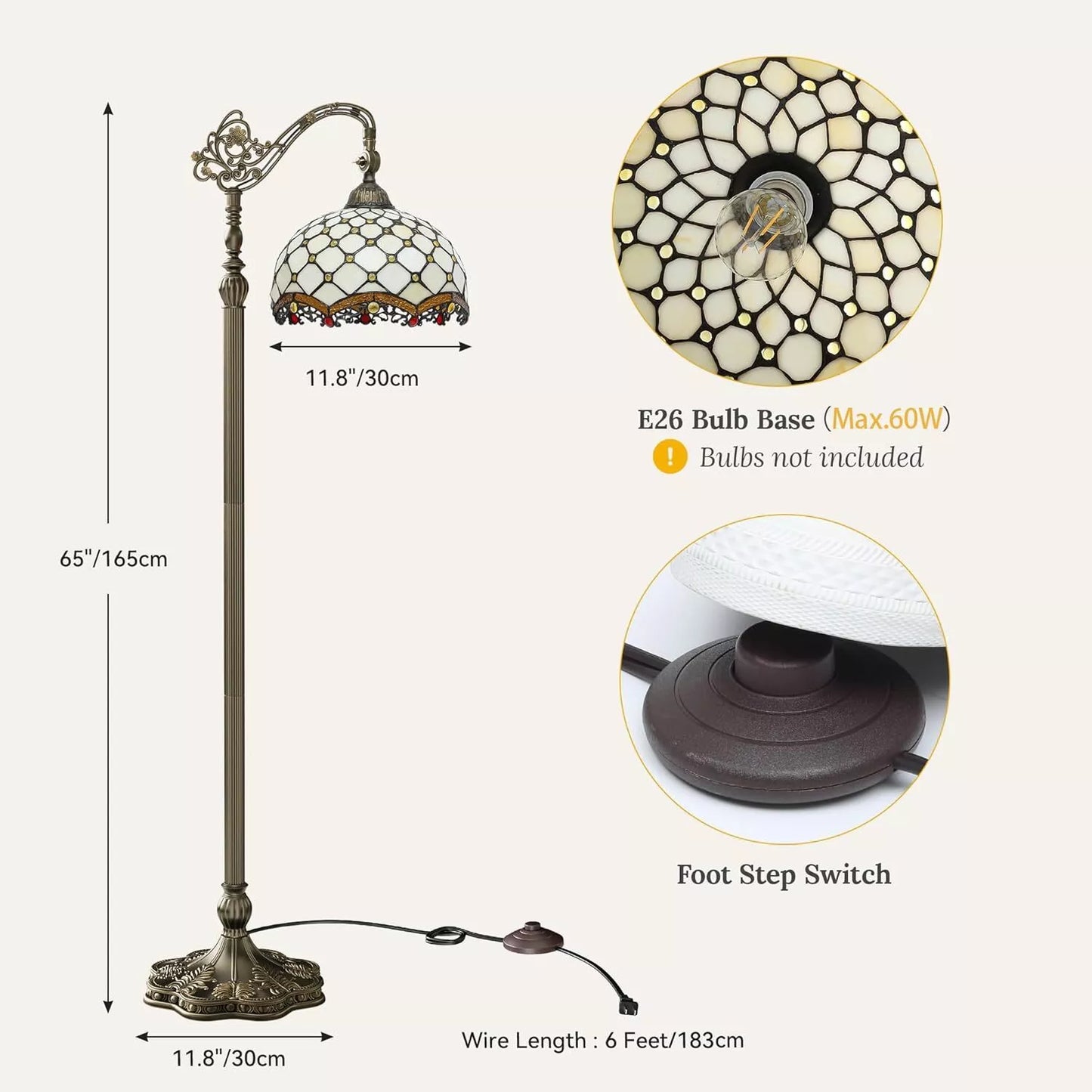Vintage Style Tiffany Floor Lamp with Adjustable Gooseneck and Stained Glass Shade