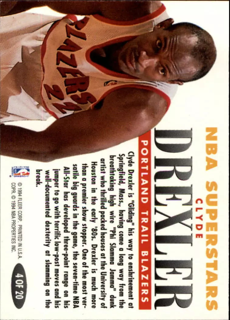 1993-94 Fleer NBA Superstars Trail Blazers Basketball Card #4 Clyde Drexler
