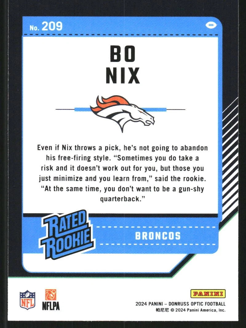 2024 Donruss Optic #209 Bo Nix RR RC - BigGreenBear.com Football card 3.49 USD Big Green Bear