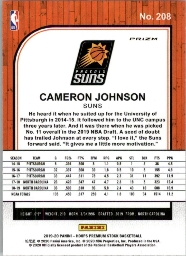 2019-20 Hoops Premium Stock Prizms Purple Disco #208 Cameron Johnson - BigGreenBear.com Basketball cards 6.55 USD Big Green Bear