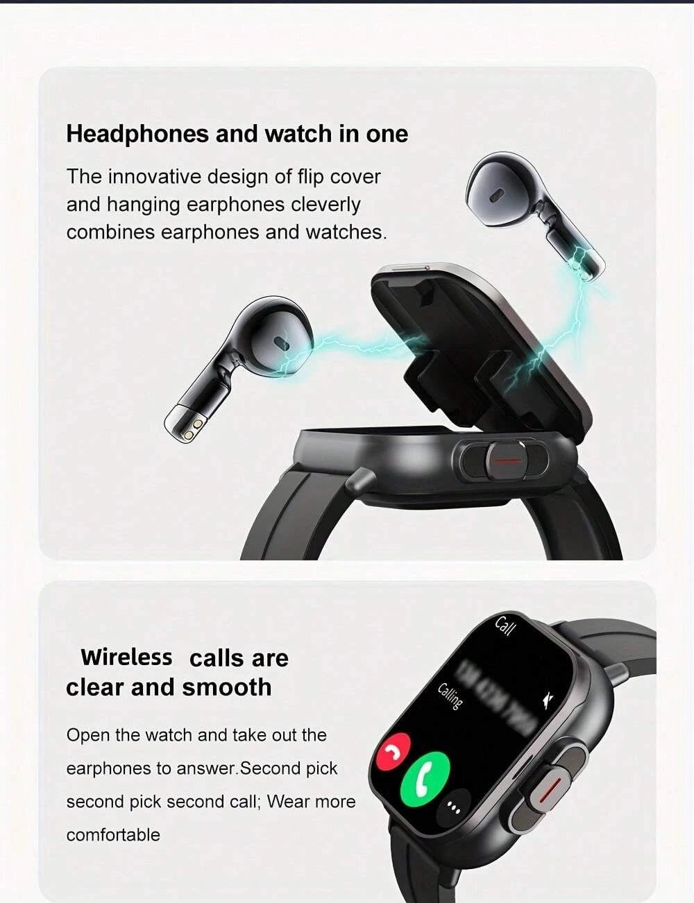 D8 2-In-1 Smartwatch with Headphone 2" Bt Call NFC Sleep Monitor Smart Watch Earbuds Compatible With iPhone Android -  BigGreenBear.com SMART WATCH 34.50