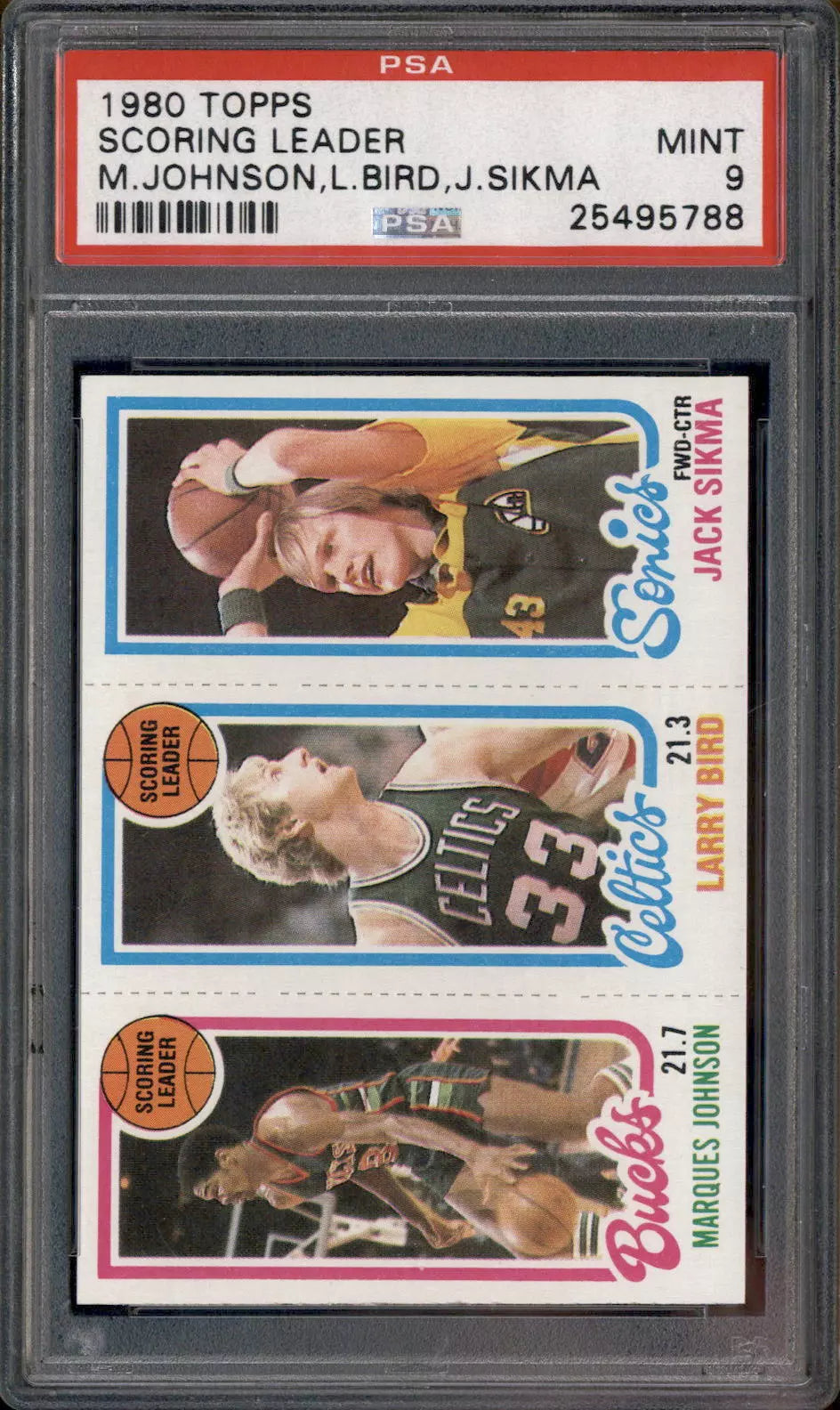 1980 Topps Scoring Leader Marques Johnson Larry Bird Jack Sikma PSA 9