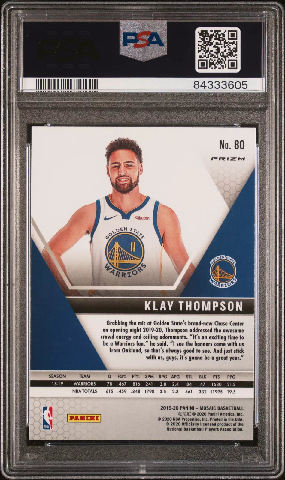 2019 Panini Mosaic 80 Klay Thompson Pink Camo - PSA 10
