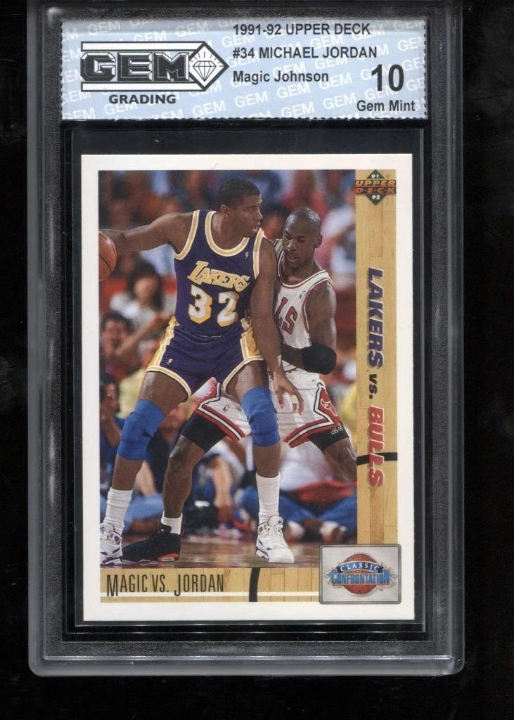 Michael Jordan Magic Johnson 1991-92 Upper Deck #34 Chicago Bulls GEM MINT 10