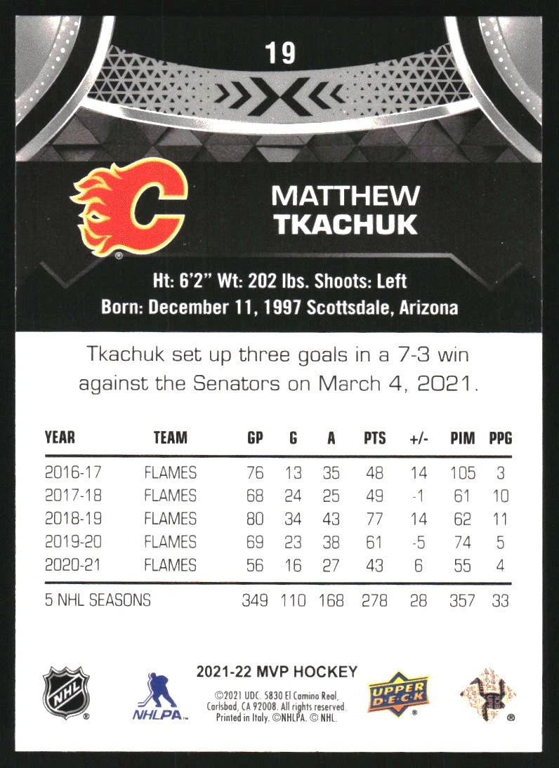 2021-22 Upper Deck MVP Super Script Black #19 Matthew Tkachuk /5 - BigGreenBear.com hockey card 39.99 USD Big Green Bear