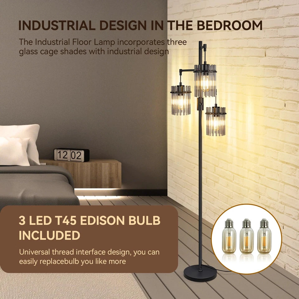 3 Elegant Teardrop Cage Floor Lamps for Living Room, Dimmable Glass Tree Standing - BigGreenBear.com Lighting 89.34 USD Big Green Bear