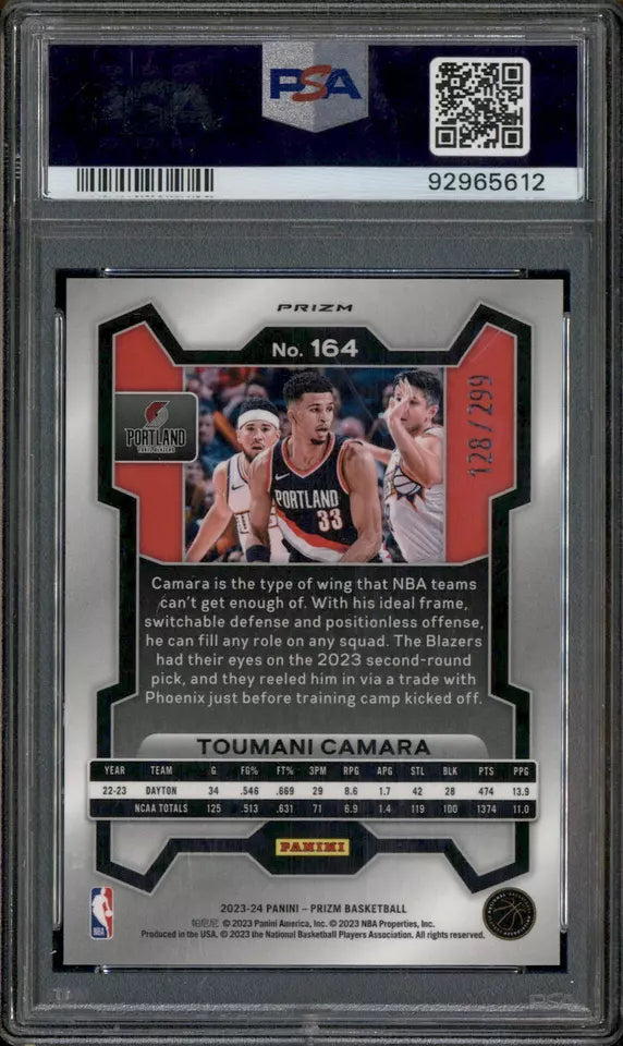 2023 Panini Prizm Red #164 Toumani Camara RC Rookie /299 PSA 10