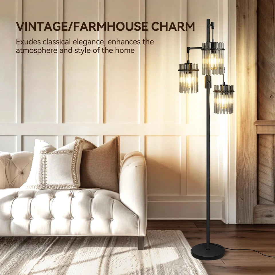 3 Elegant Teardrop Cage Floor Lamps for Living Room, Dimmable Glass Tree Standing - BigGreenBear.com Lighting 89.34 USD Big Green Bear