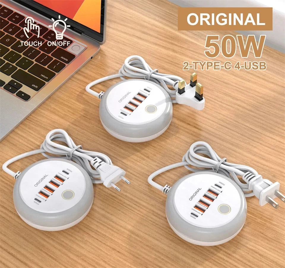 50W Power Strip Multi Port USB C Socket Fast Charging Wall Fast Charger Adapter