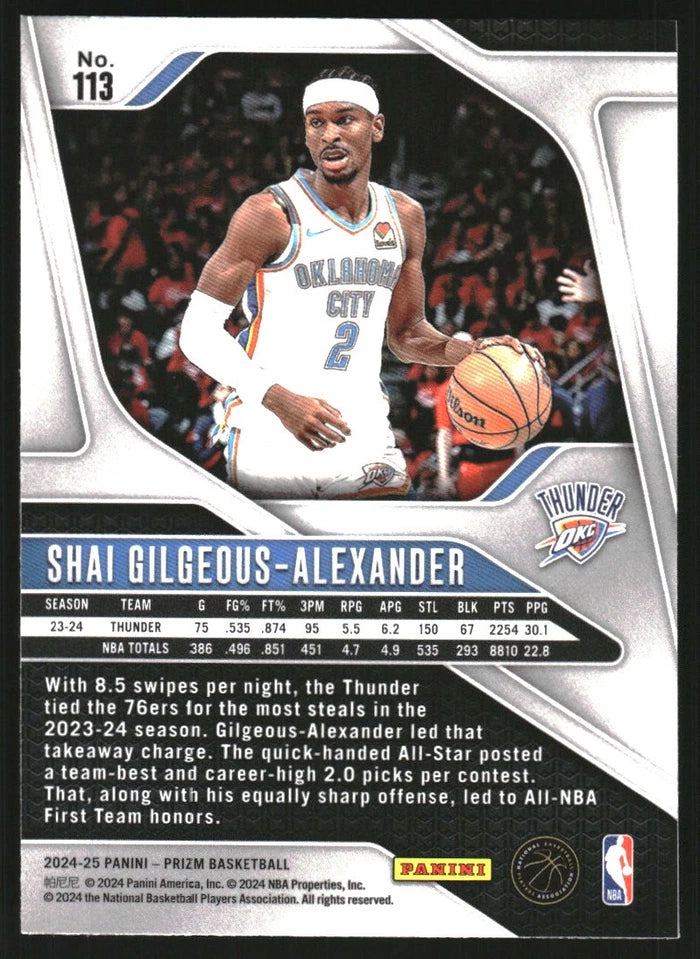 2024-25 Panini Prizm #113 Shai Gilgeous-Alexander - BigGreenBear.com Basketball cards 1.25 USD Big Green Bear