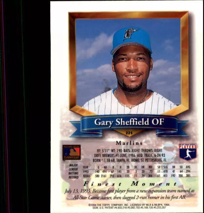 1994 Finest Baseball Card #225 Gary Sheffield - BigGreenBear.com Baseball cards 0.69 USD Big Green Bear