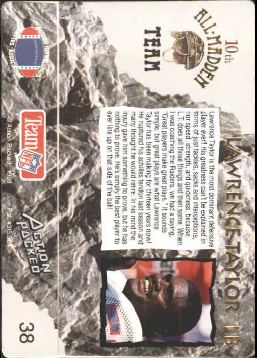 1993 Action Packed All-Madden New York Giants Football Card #38 Lawrence Taylor
