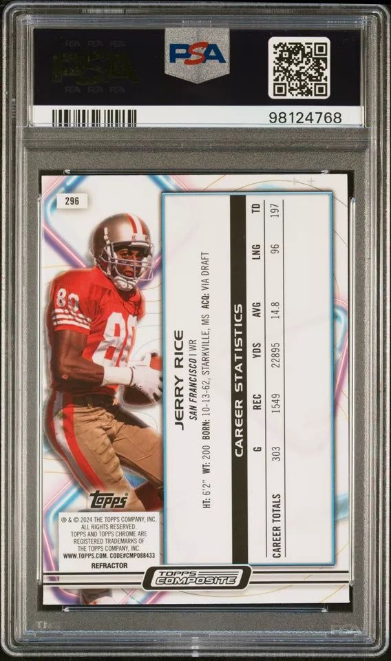 2023 TOPPS COMPOSITE #296 JERRY RICE REFRACTOR PSA 10 HOF POP 2