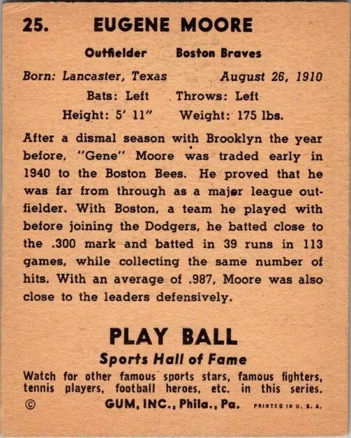 1941 Play Ball GENE MOORE Boston Braves #25