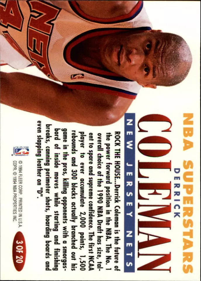1993-94 Fleer NBA Superstars New Jersey Nets Basketball Card #3 Derrick Coleman