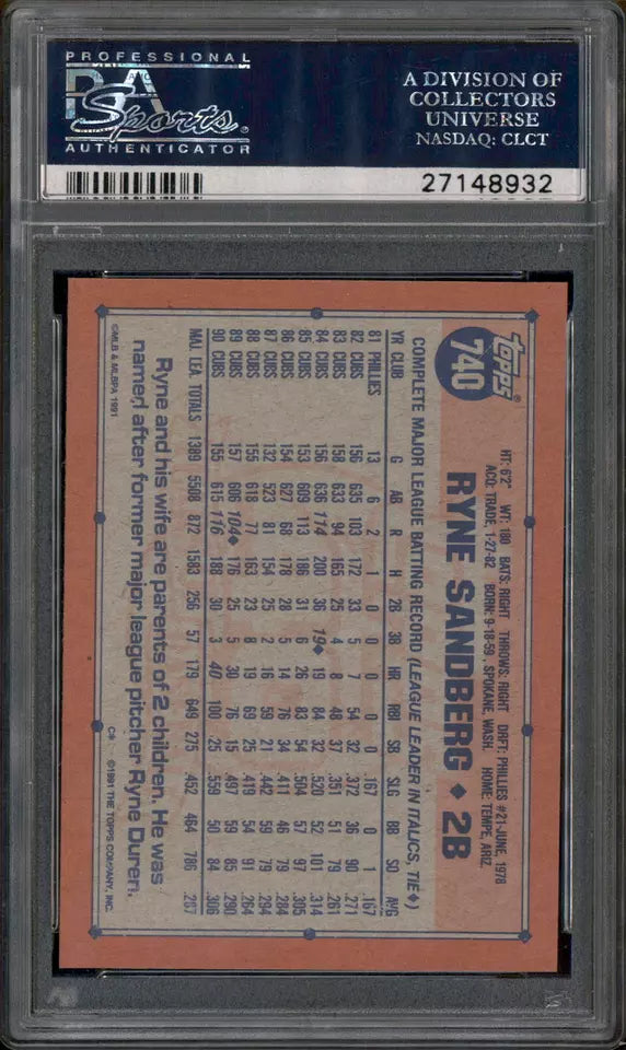 1991 Topps #740 Ryne Sandberg PSA 10