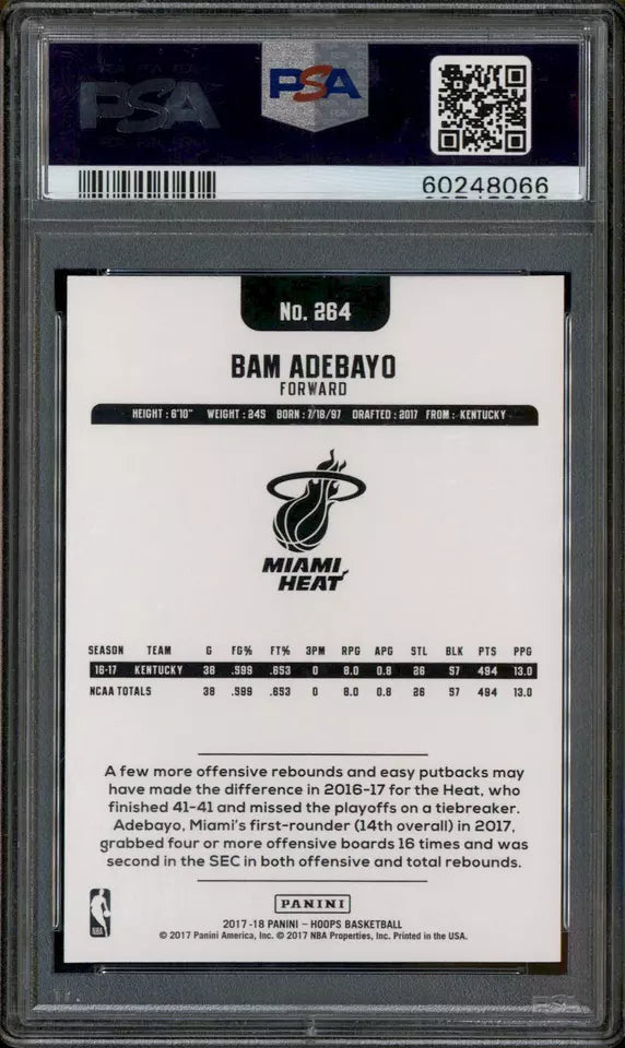 2017 Panini Hoops #264 Bam Adebayo RC Rookie PSA 10