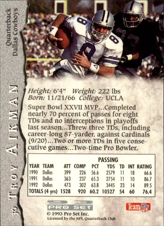 1993 Pro Set Football Card #30 Troy Aikman
