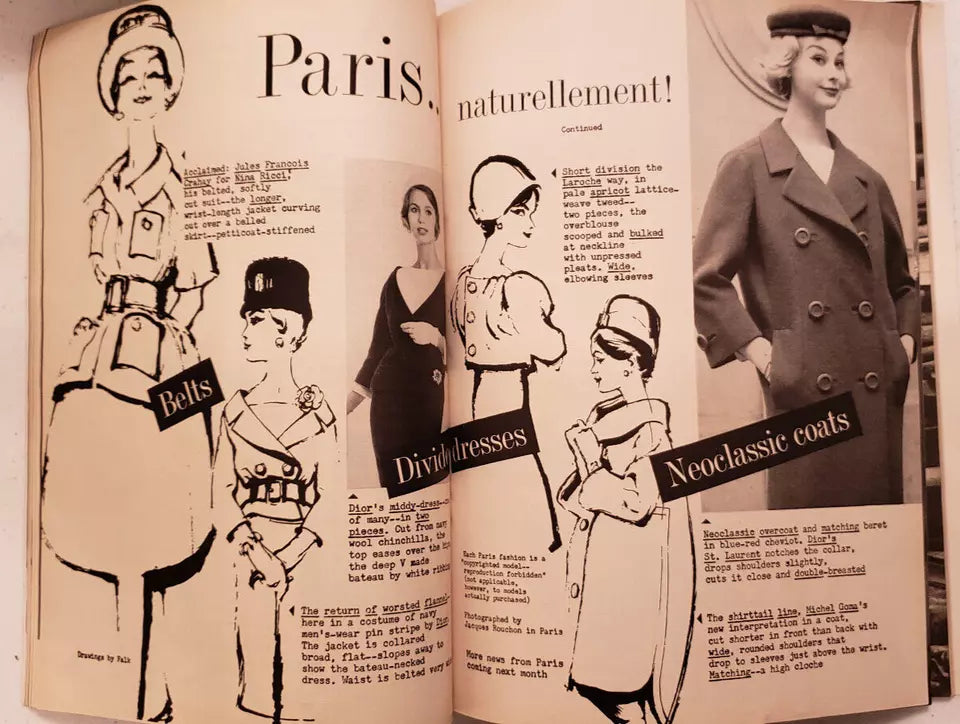 Mademoiselle Magazine March 1959 Paris Fashion Dior
