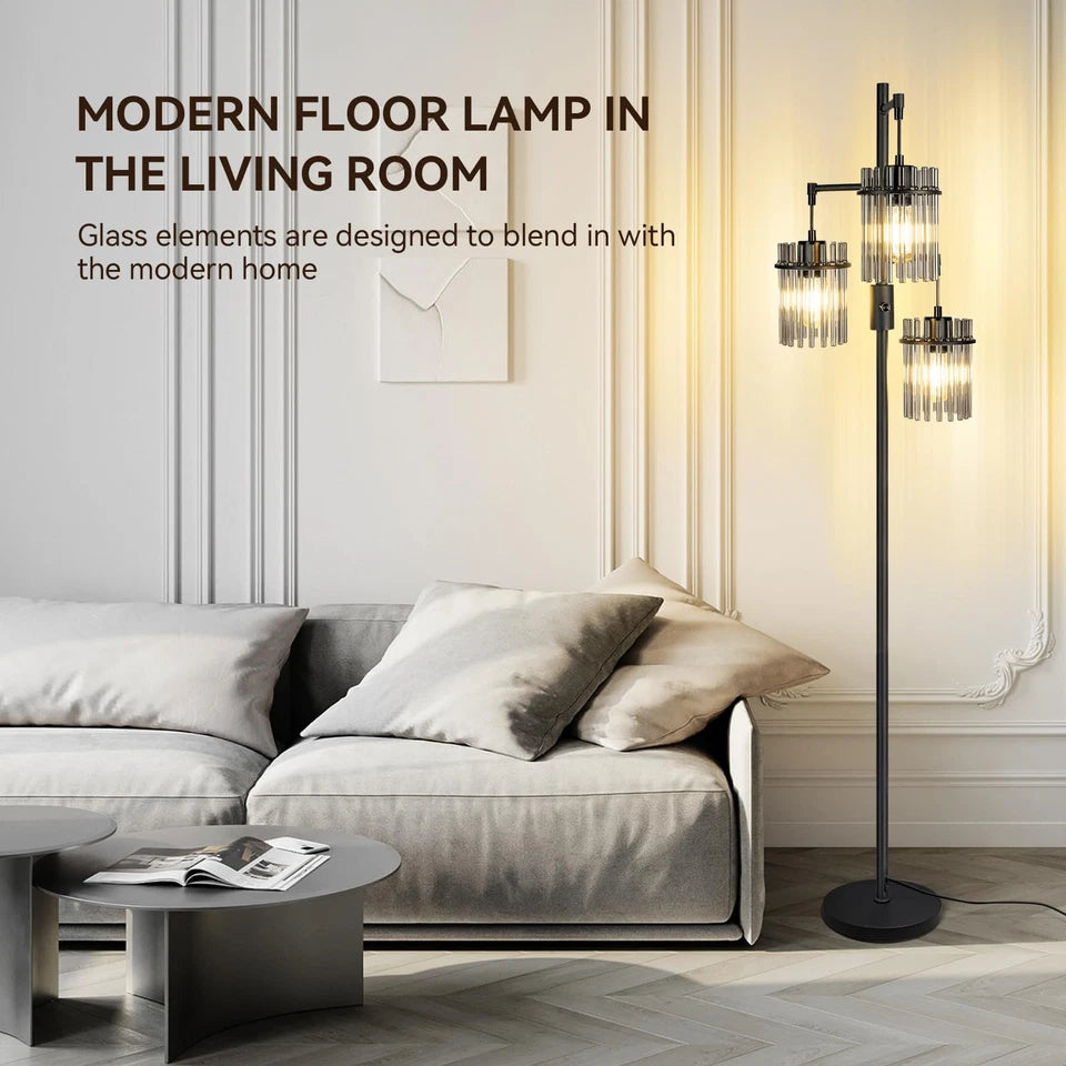 3 Elegant Teardrop Cage Floor Lamps for Living Room, Dimmable Glass Tree Standing - BigGreenBear.com Lighting 89.34 USD Big Green Bear