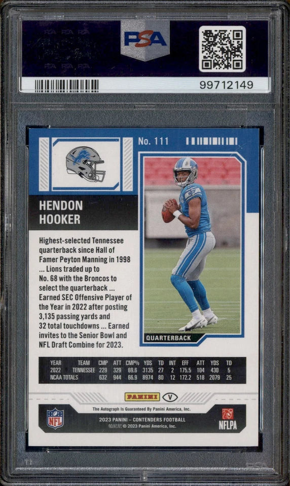 2023 Contenders Variation Auto Divisional Ticket #111 Hendon Hooker RC /99 PSA 9