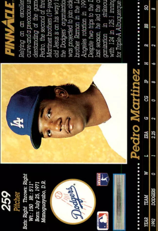 1993 Pinnacle Baseball Card #259 Pedro Martinez - BigGreenBear.com Baseball cards 0.69 USD Big Green Bear