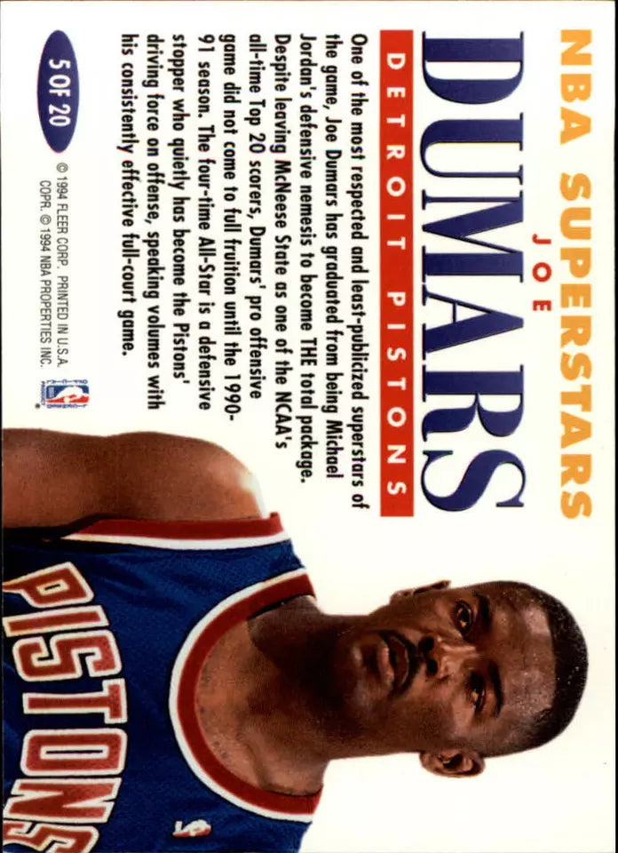 1993-94 Fleer NBA Superstars Detroit Pistons Basketball Card #5 Joe Dumars