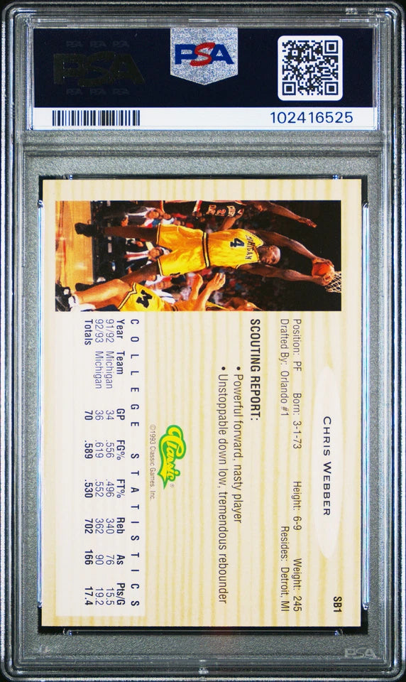 1993 CLASSIC #SB1 CHRIS WEBBER RC PSA 9 SPECIAL BONUS HOF ROOKIE