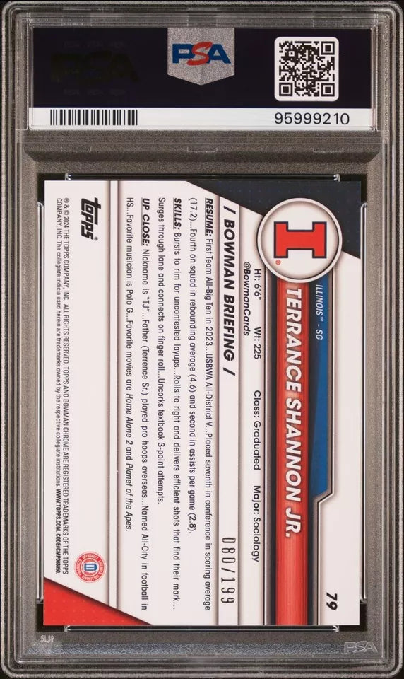 2023 Bowman U Chrome Terrance Shannon Jr. Blue Refractor /199 PSA 10 POP 3