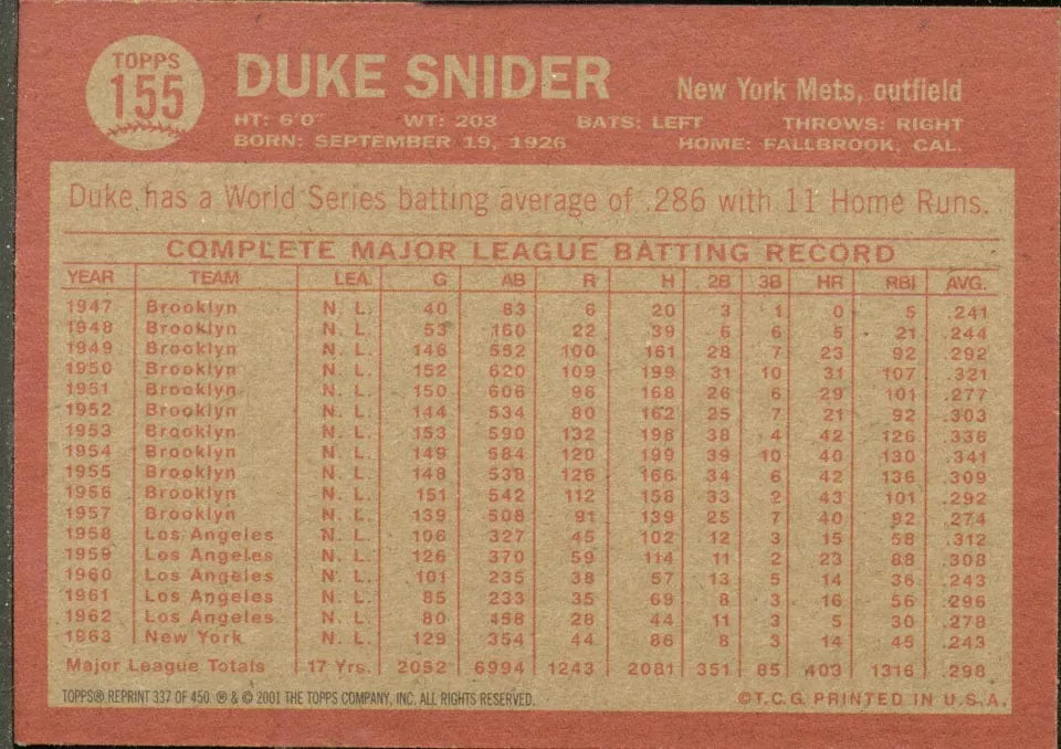 2001 Topps Archives #337 Duke Snider 64