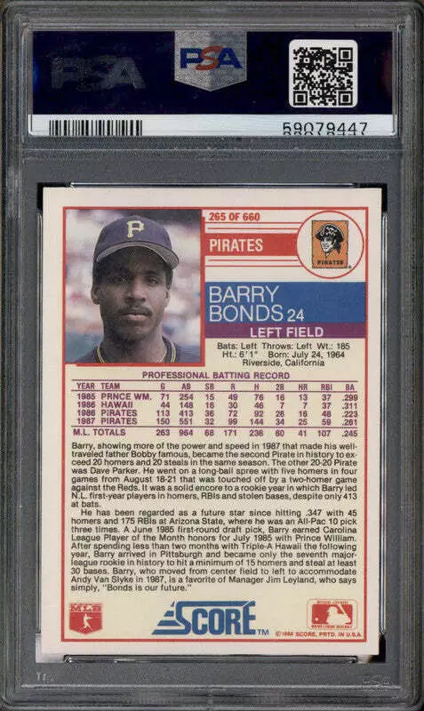 1988 Score #265 Barry Bonds PSA 10