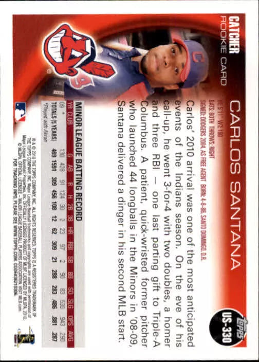 2010 Topps Update Baseball Card #US330A Carlos Santana Rookie