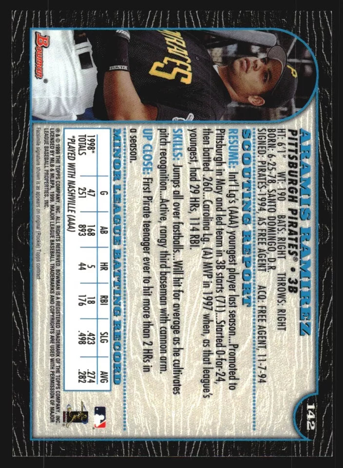 1999 Bowman Pittsburgh Pirates Baseball Card #142 Aramis Ramirez