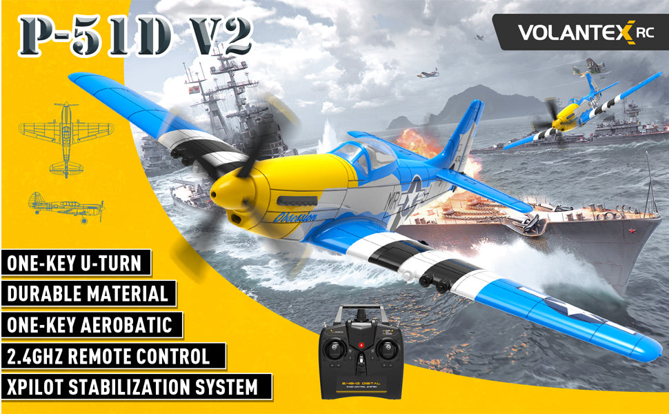 Volantex RC Planes for Adults,P-51 RTF RC Airplane,One-Key Aerobatic