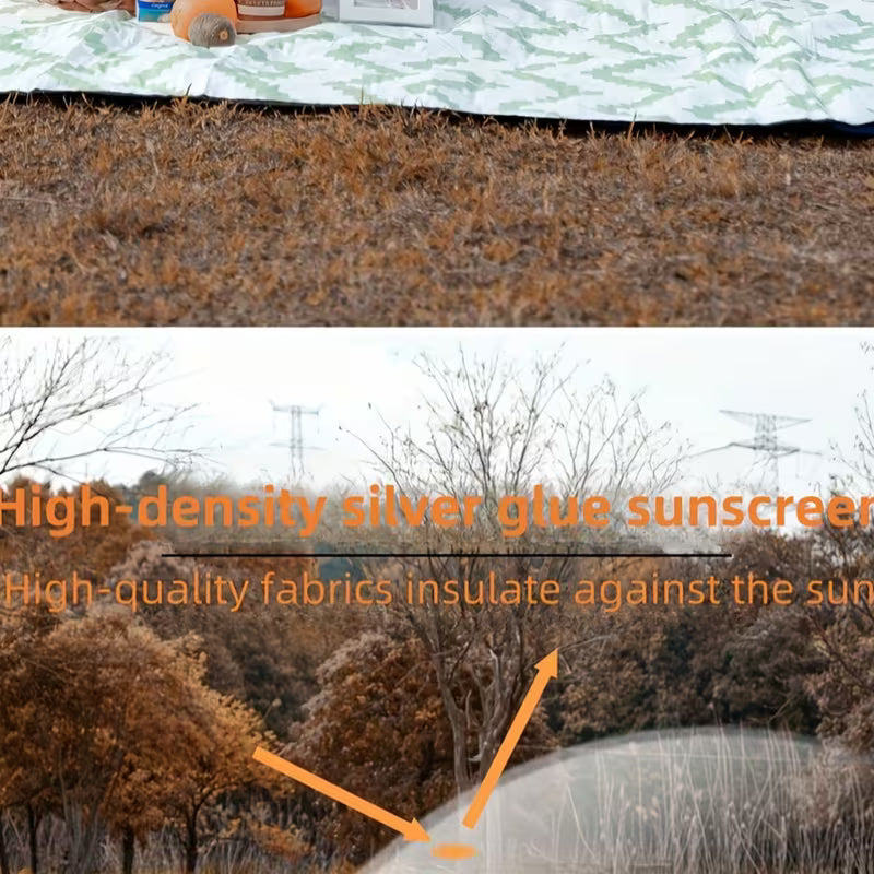 Top view of a roof with insulation and a sunshade, bottom view with text about high-density silver glue sunscreen.
