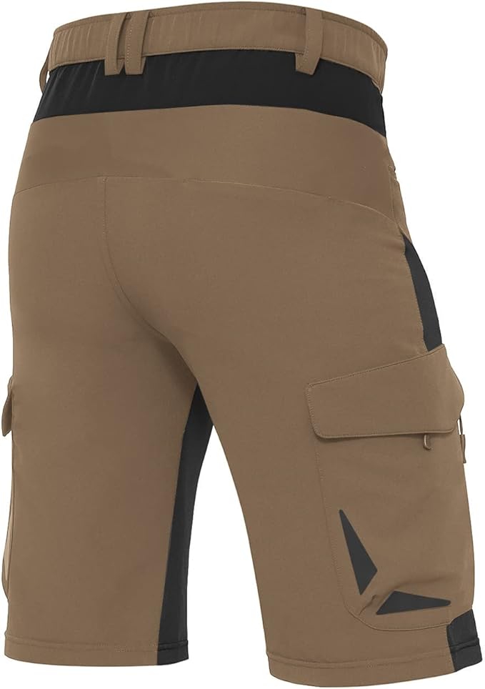 Rear view of men's tactical cargo shorts featuring deep pockets and durable stretch fabric.