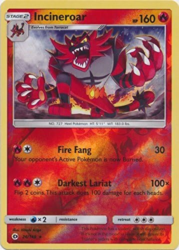 2017 Pokemon TCG Incineroar 26/149 Sun & Moon Base Set Reverse Holo