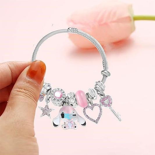 Hello Kitty Cute Charm Bracelet, Adjustable Stainless Steel Composite Bangle -  BigGreenBear.com jewelry 18.99 USD Big Green Bear