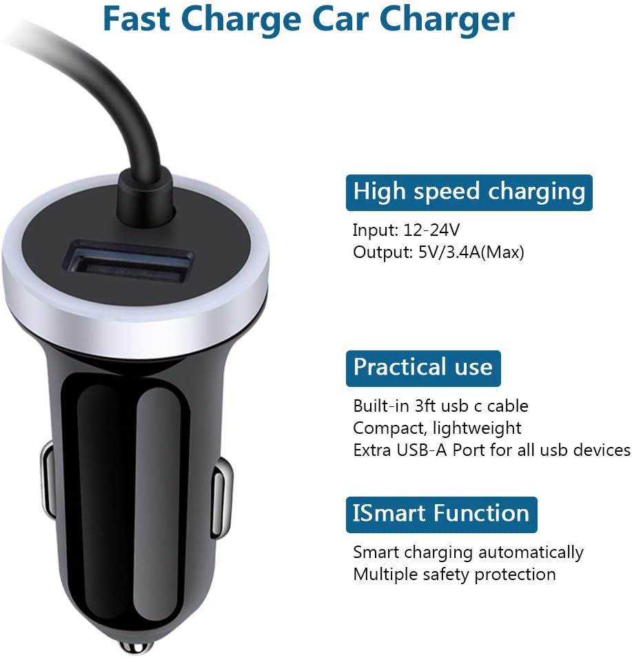 USB C Car Charger, 3.4A Fast Charging Car Adapter+3ft Type C Cable -  BigGreenBear.com cell phone 6.98