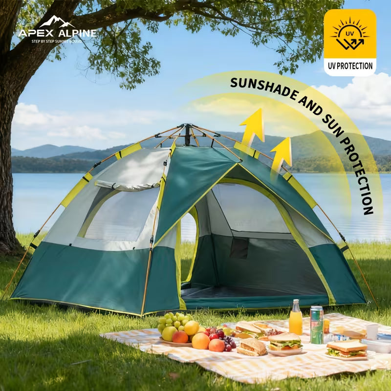 Interior of a 3-person dome tent showing space for a queen-sized air mattress.